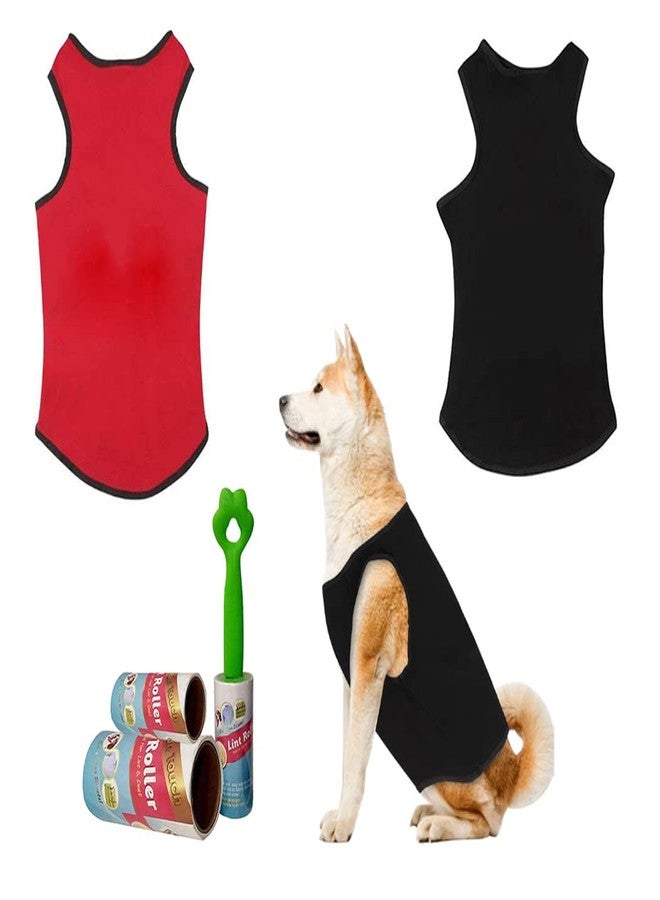 Western Era Set of 2 Dog T-Shirt with Lint Roller (Combo),Comfort Cotton Dog T-Shirt, Sleeveless Vest for Dog Clothes, (Black + Red, XXXL -30 inch) - Image 1